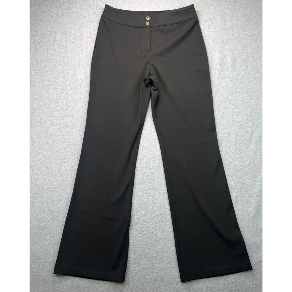 St. John Collection Marie Gray Wide Leg Pants 10 Black High Rise Trouser Career